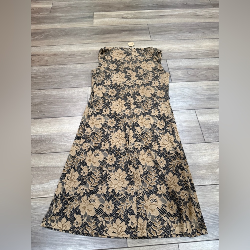 Teddi Black and Tan Floral Lace Maxi Dress